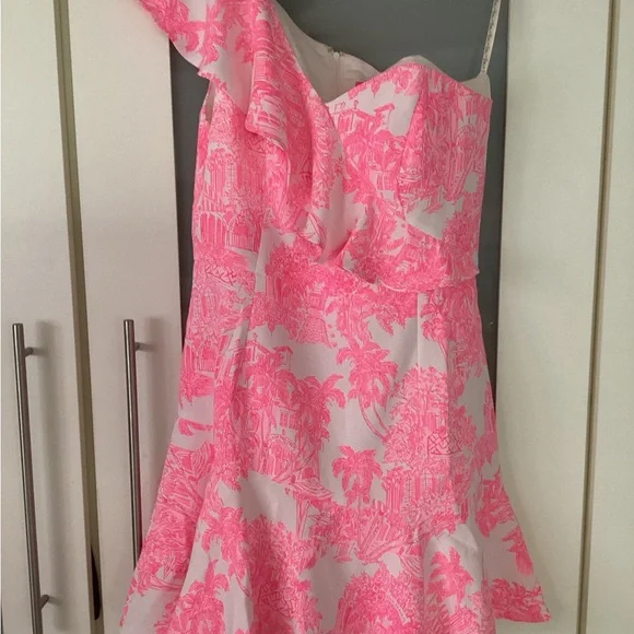 NWT Lilly Pulitzer Ariana one shoulder ruffle romper in Roxie Pink NWT - Picture 1 of 13
